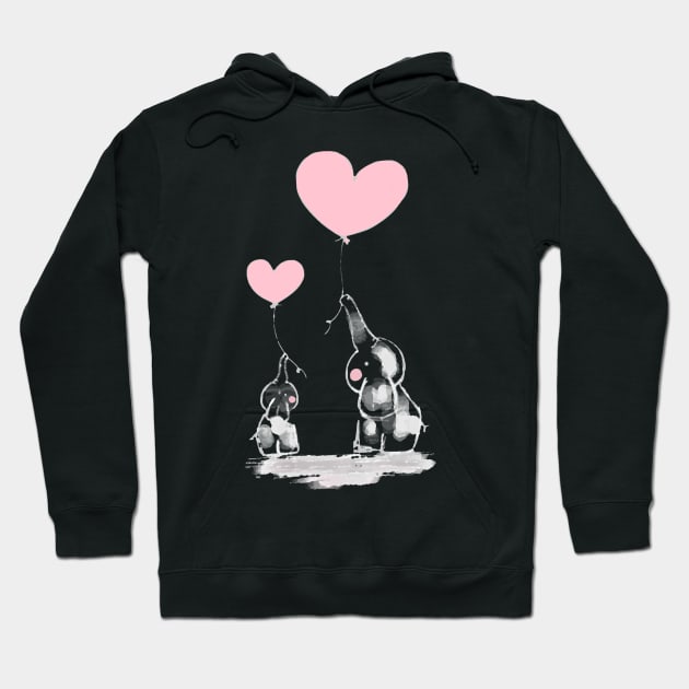 Two cute Elephants with Hearts - Oilpainting of Love Hoodie by SPAZE